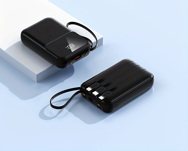 Luvikno | 10000mAh Portable Power Bank with Fast Charging and Built-in Cables – Compact Phone Charger with LED Display