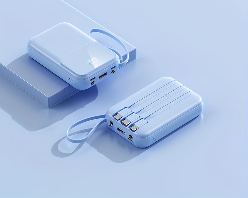 Luvikno | 10000mAh Portable Power Bank with Fast Charging and Built-in Cables – Compact Phone Charger with LED Display