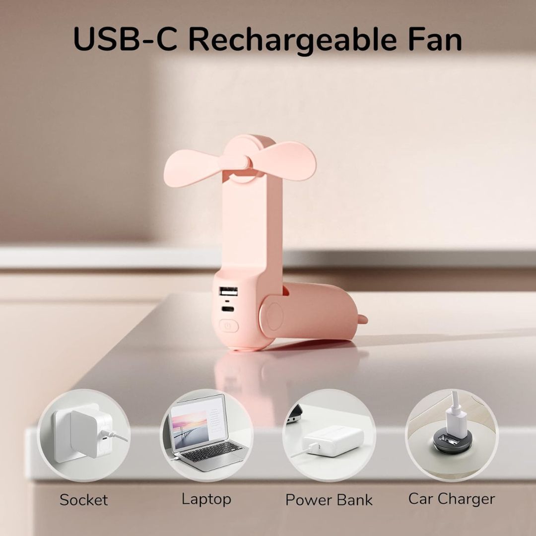 3 i 1 Håndholdt Mini Vifte | USB Oppladbar, Sammenleggbar Design & Ideell for Reise, Camping og Utendørsaktiviteter | Luvikno