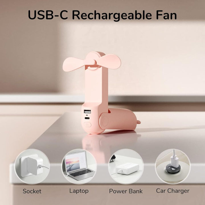 3 i 1 Håndholdt Mini Vifte | USB Oppladbar, Sammenleggbar Design & Ideell for Reise, Camping og Utendørsaktiviteter | Luvikno