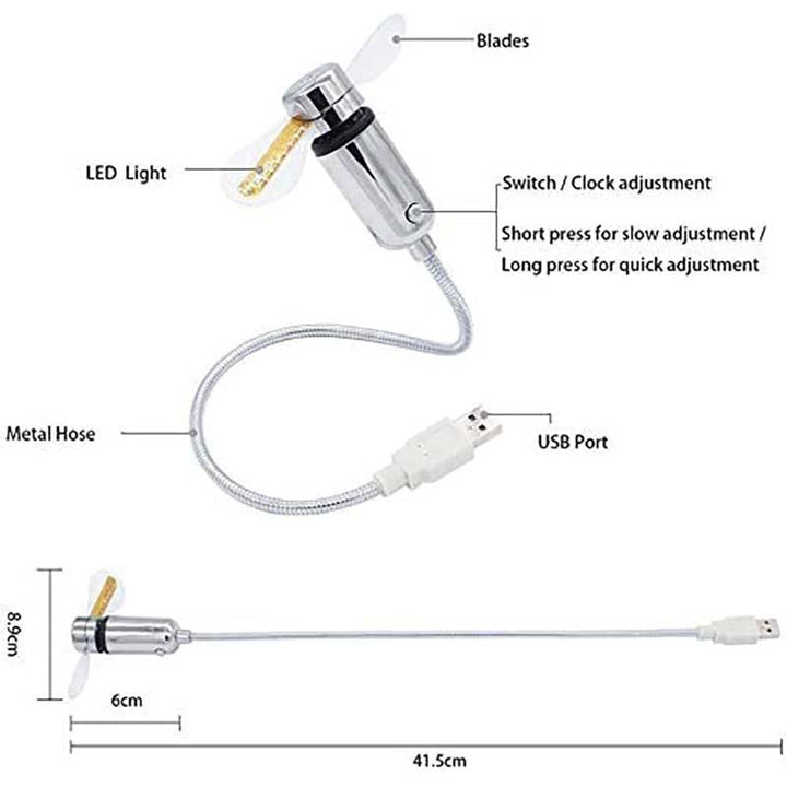 USB-vifte med LED-klokkbelysning | Luvikno