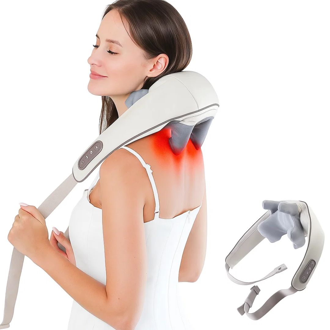 RelaxaPro | Shiatsu nakkemassasje – Varmeavlastning – Trådløs design – Ideell for kontor- og hjemmebruk Luvikno