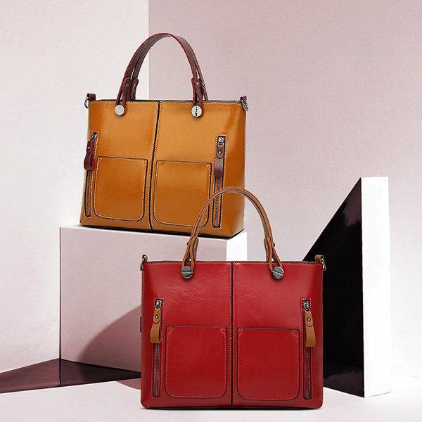Cera - Dobbel Frontlomme Vintage Tote Håndveske | Luvikno