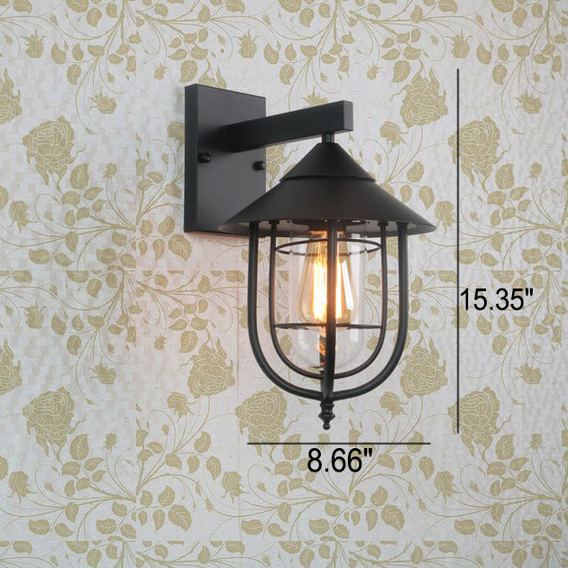 Vintage industriell jern lanterne innendørs utendørs 1-lys vegglampe | Luvikno