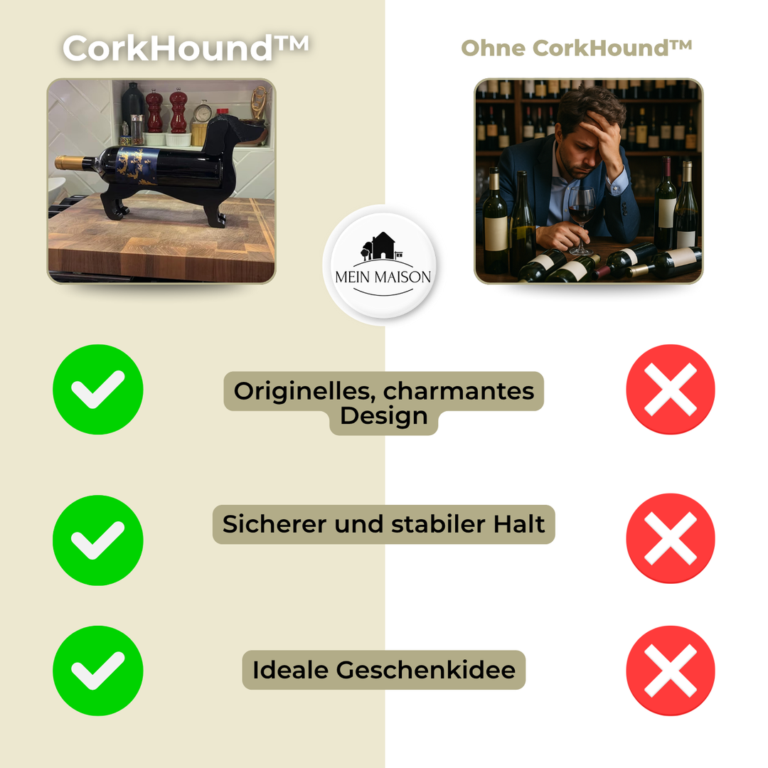Luvikno | Vinflaskeholder Dachsund CorkHound | Original Design | Solid & Dekorativ | For 375–500 ml