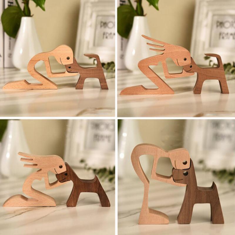 Pet Lover Gaver Tre Skulptur Familie & Valp Tre Håndverk Bord Ornamenter | Luvikno