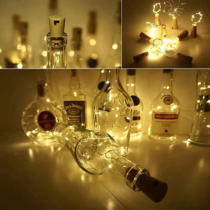 LED Vinflaske Lys Kork Nattlys DIY Dekor Hev - Bit | Luvikno