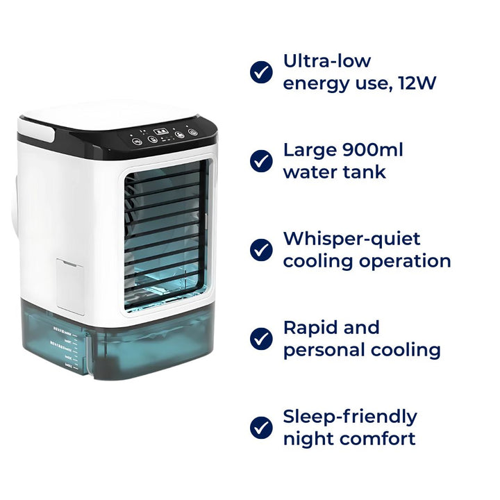 Stille 12W Kjølevifte – 900ml Tank – Energisparende – Bruk på Soverommet Skrivebord – Rask Kjøling – Søvnkomfort Luvikno
