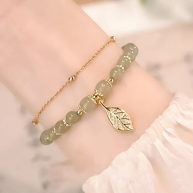 Luvikno | Hetian Jade Leaf Gold Bracelet