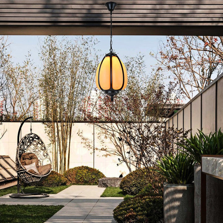 Tradisjonell kinesisk vanntett aluminium PC dolomitt elliptisk gresskar 1-lampe pendellampe for utendørs terrasse | Luvikno