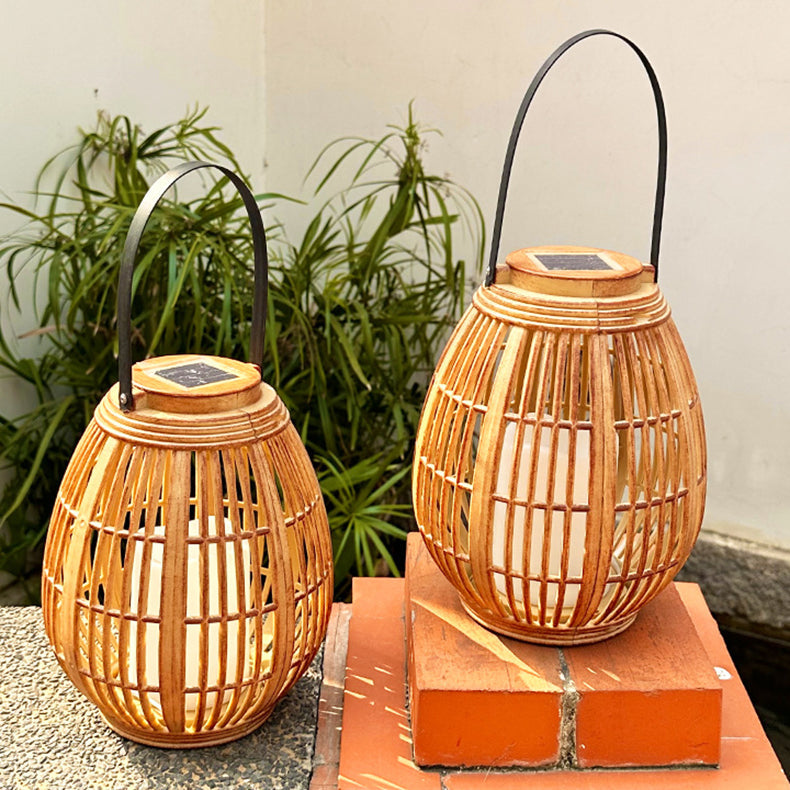 Moderne Art Deco Solrund Lantern Rattan LED Utendørs Landskapslys For Hage | Luvikno