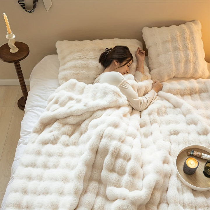 Faux Rabbit Fur Fleece Luviknoanket – Luksuriøst Varm Sofa Teppe for Napping og Klimaanlegg | Mykt og Tykt Teppe | Luvikno
