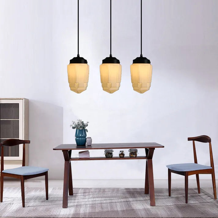 Vintage Geometrisk Hengelampe laget av Matt Glass – Retro Pendellampe for Spisestue | Luvikno