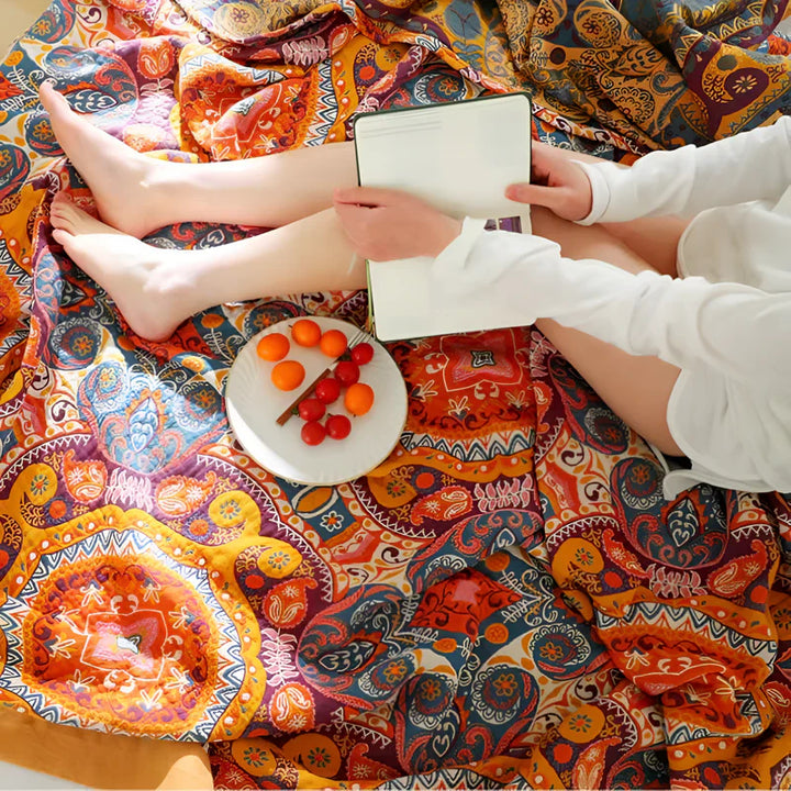 Sunrise Boho Vendbar Teppe, 100% Bomull Kjølende Quilt | Luvikno