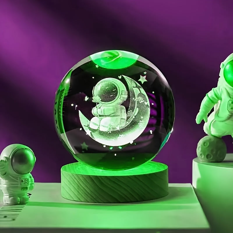 LumiSphere - Luksus 3D Krystall Bordlampe med Trebase Luvikno