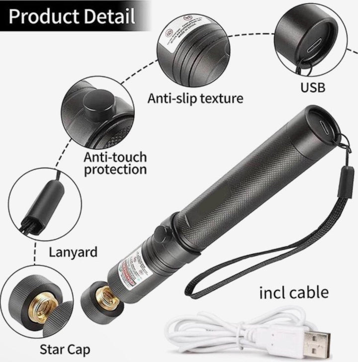 Luvikno | Laser Pointer Oppladbar Grønn USB Metall Penn