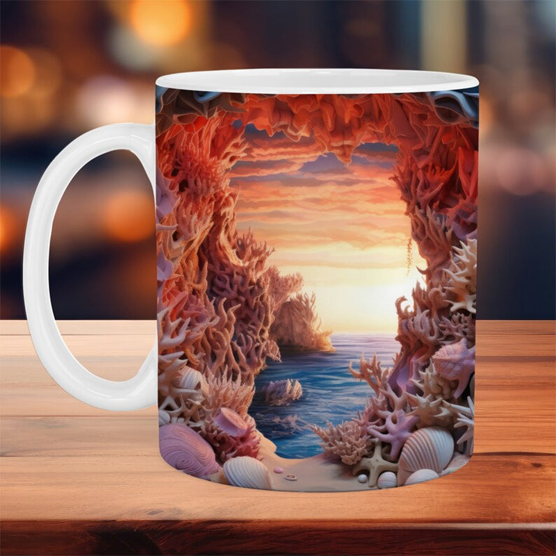 3D Ocean Beach Break Through Theme Kaffeekopp | Luvikno