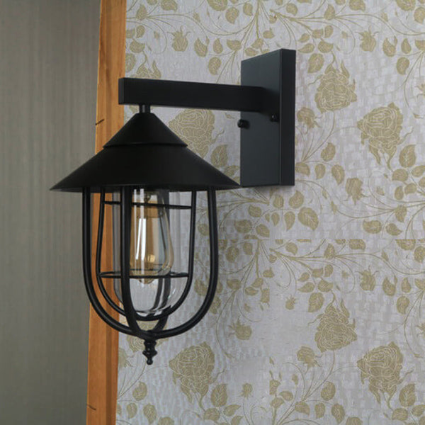 Vintage industriell jern lanterne innendørs utendørs 1-lys vegglampe | Luvikno