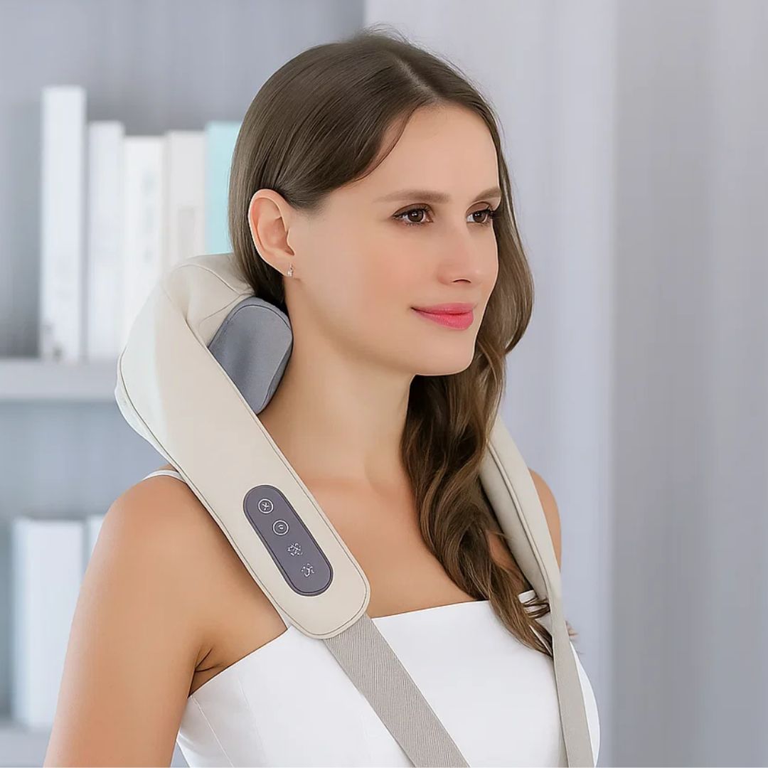 RelaxaPro | Shiatsu nakkemassasje – Varmeavlastning – Trådløs design – Ideell for kontor- og hjemmebruk Luvikno