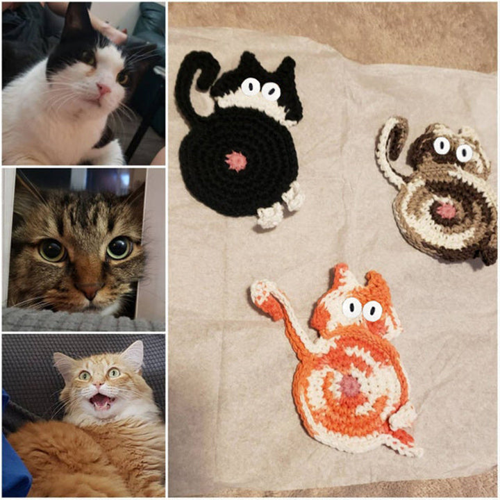 Morsomme katt rumpe coasters katt rumpe kopp matte strikket gave til kattefans | Luvikno