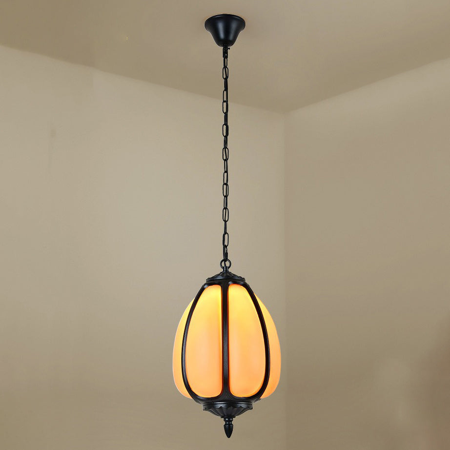 Tradisjonell kinesisk vanntett aluminium PC dolomitt elliptisk gresskar 1-lampe pendellampe for utendørs terrasse | Luvikno