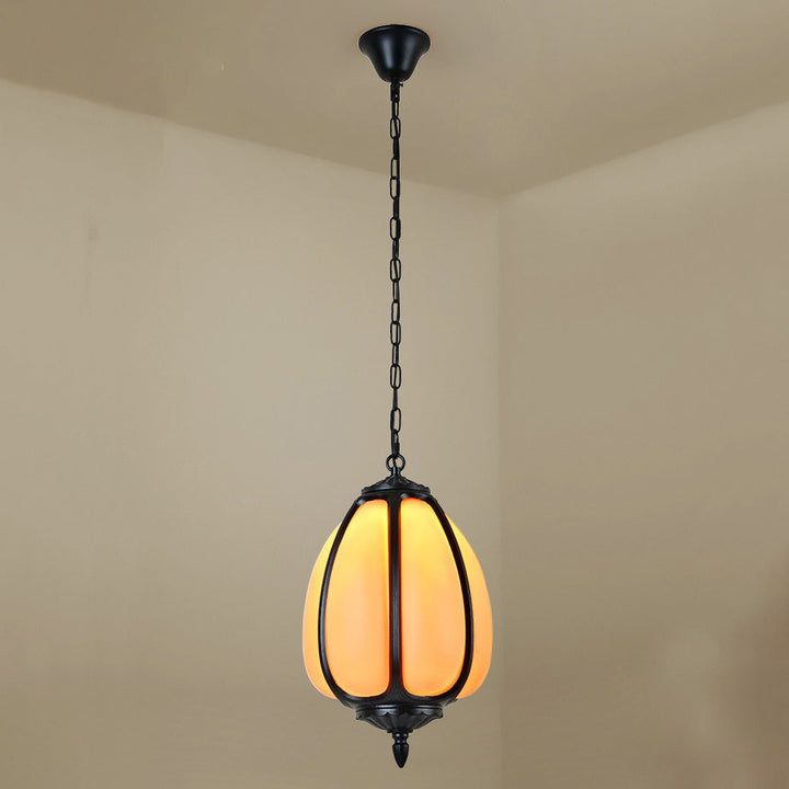 Tradisjonell kinesisk vanntett aluminium PC dolomitt elliptisk gresskar 1-lampe pendellampe for utendørs terrasse | Luvikno