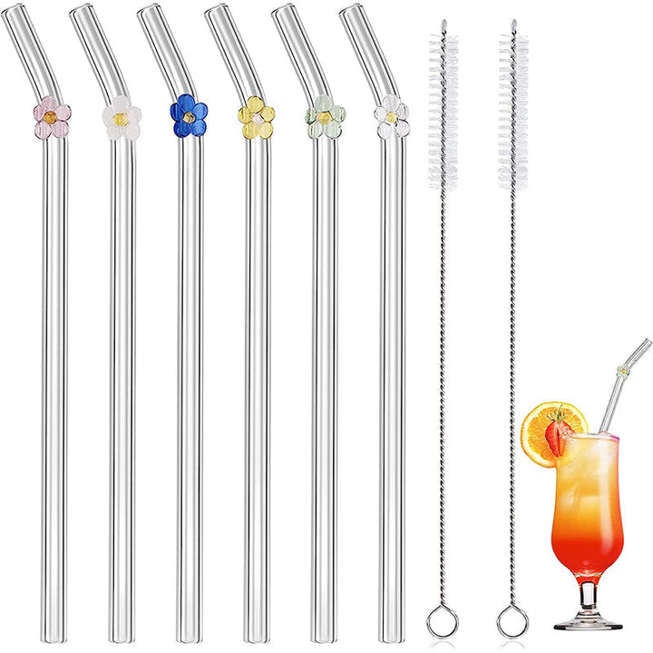 6 PCS Gjenbrukbare Farget Glass Strå med Rengjøringsbørste | Luvikno