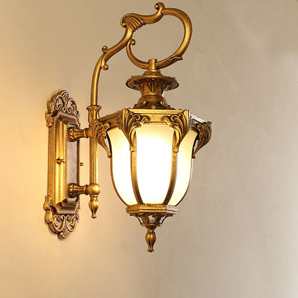 Europeisk Retro Aluminium Glass Utskåret Lantern 1-Lys Utendørs Vanntett Vegglampe | Luvikno