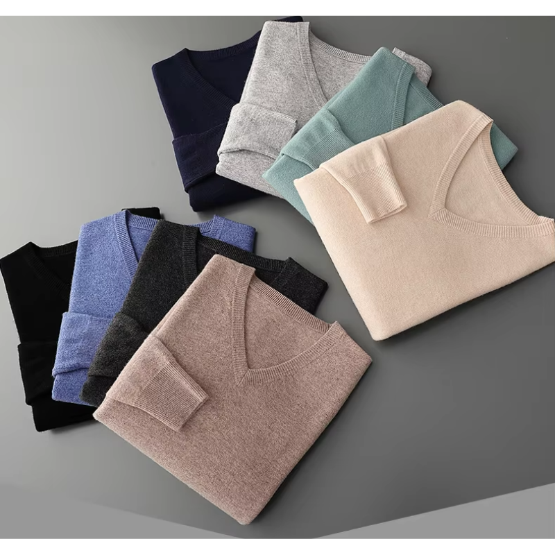 Luvik | Kashmir Polo Menn, V-hals, Myk Kashmir Strikkemateriale