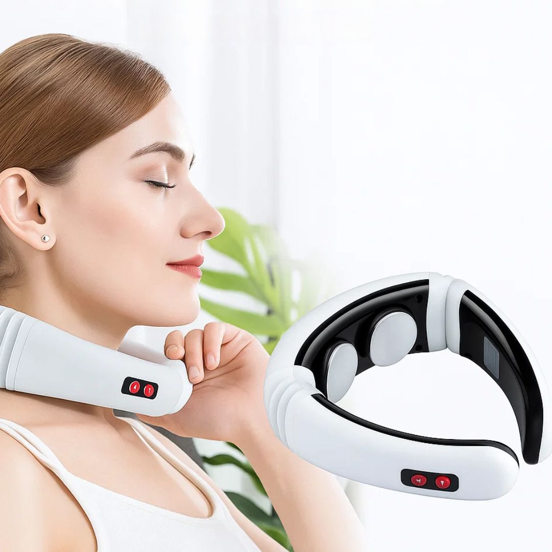 NeckEase | Vibrerende Nakke Massager – Smertelindring – Bærbar Design – Lindrer Stive Muskler – Stress & Spenningslindring Luvikno