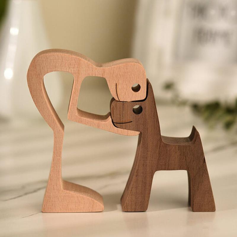 Pet Lover Gaver Tre Skulptur Familie & Valp Tre Håndverk Bord Ornamenter | Luvikno
