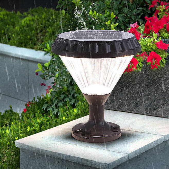 Moderne svart solcelle støpt aluminium glass utendørs patio vanntett søyle hode lys | Luvikno