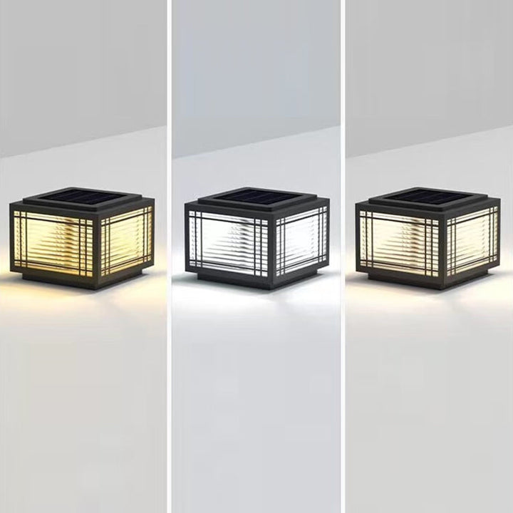 Tradisjonelt kinesisk kvadrat aluminium glass 1-lampe post hode lys for hage | Luvikno