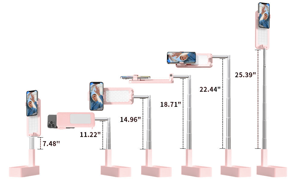 Justerbar 90 cm telefonstativ med 360° rotasjon, innebygd lys og trådløs fjernkontroll - perfekt for videografi, vlogging eller direktesending Luvikno