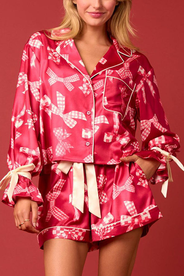 Luvik | Joulupainatus nauhoitus resoripaita ja joustava vyötärö taskut vapaa-ajan shortsit setti