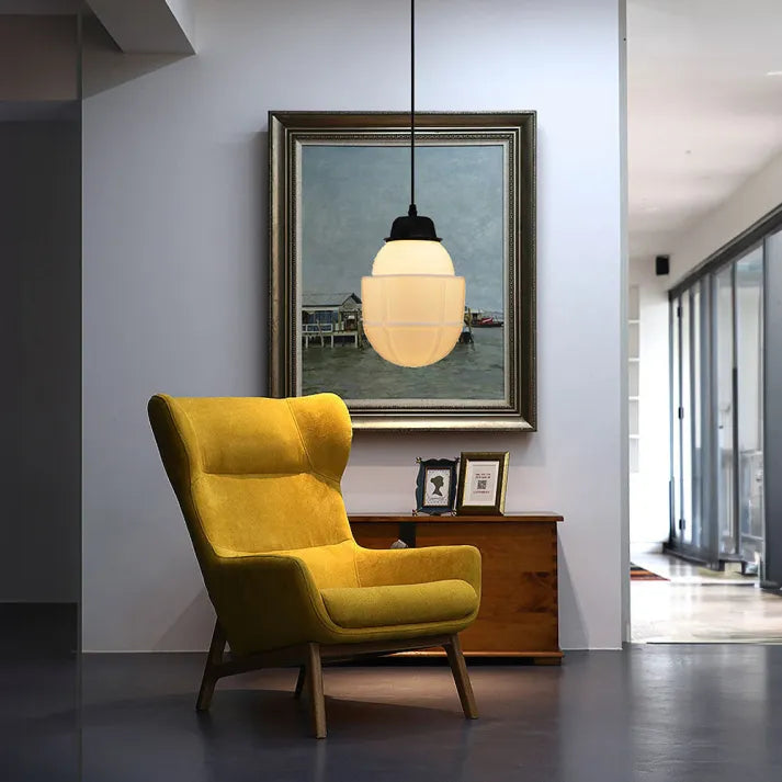 Vintage Geometrisk Hengelampe laget av Matt Glass – Retro Pendellampe for Spisestue | Luvikno