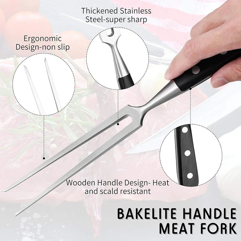 12" Rustfritt Stål Kjøttgaffel med Trehåndtak for Grill BBQ Matlaging | Luvikno
