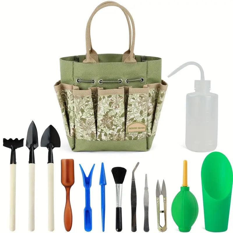 Luvikno | Planturo Mini Hageverktøy Sett | 13-delt | For bonsai, sukkulenter & stueplanter | Med organisert bag