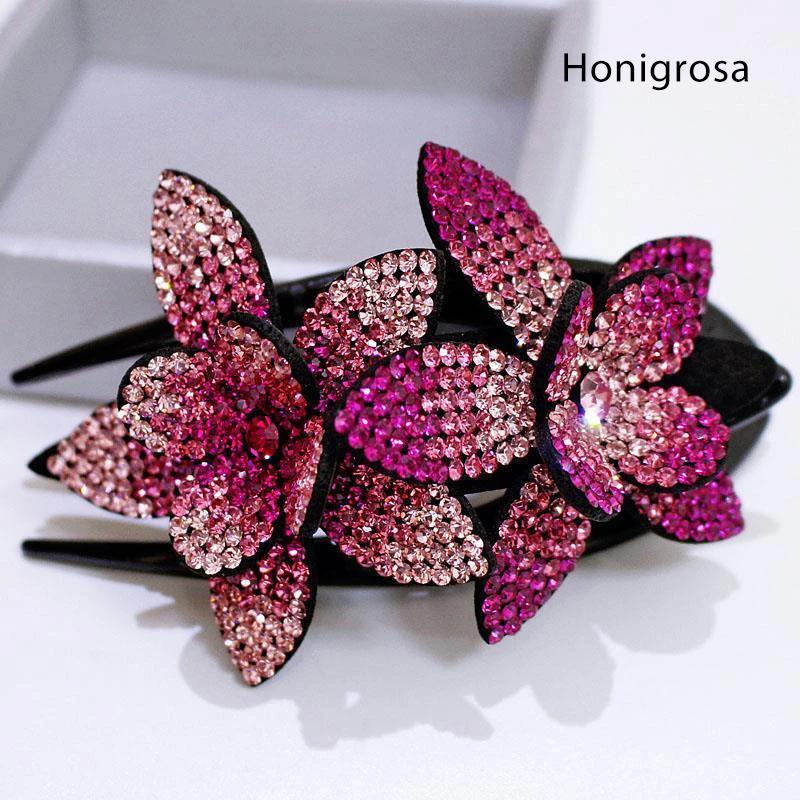 Luvikno | Rhinestone Dobbel Blomst Hårklemme