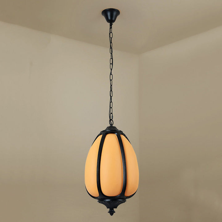 Tradisjonell kinesisk vanntett aluminium PC dolomitt elliptisk gresskar 1-lampe pendellampe for utendørs terrasse | Luvikno