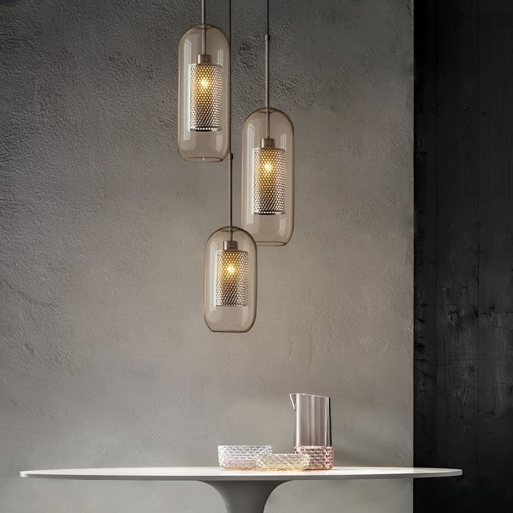 Vintage industriell pendellampe med rund glass og gull – LED pendellampe for spisestue og stue | Luvikno