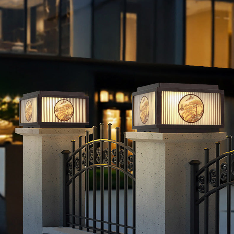 Moderne minimalistiske solvanntette firkantede aluminiums glass LED post hodelys for hage | Luvikno