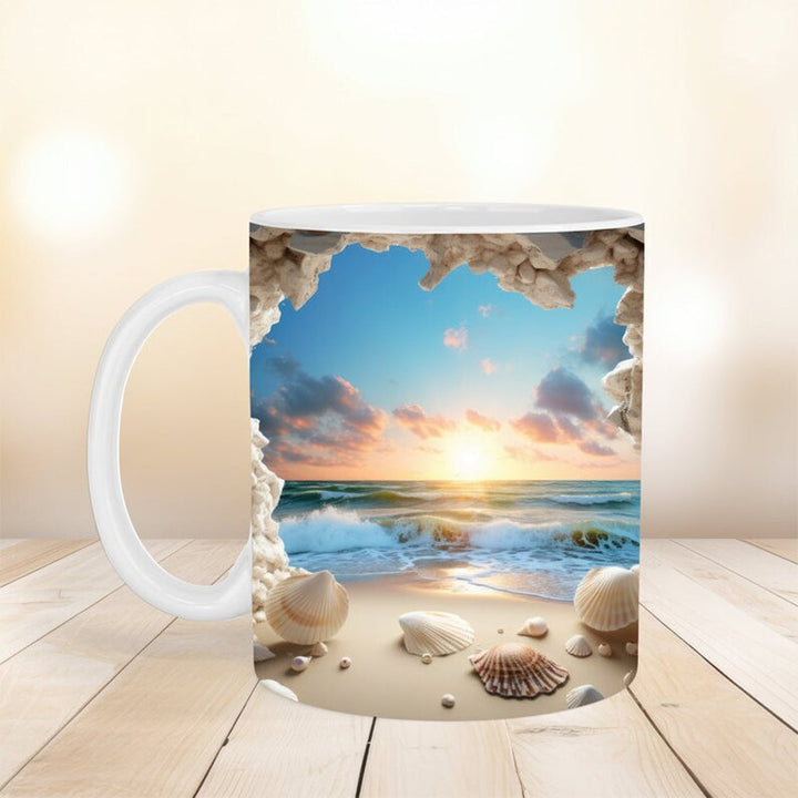 3D Ocean Beach Break Through Theme Kaffeekopp | Luvikno