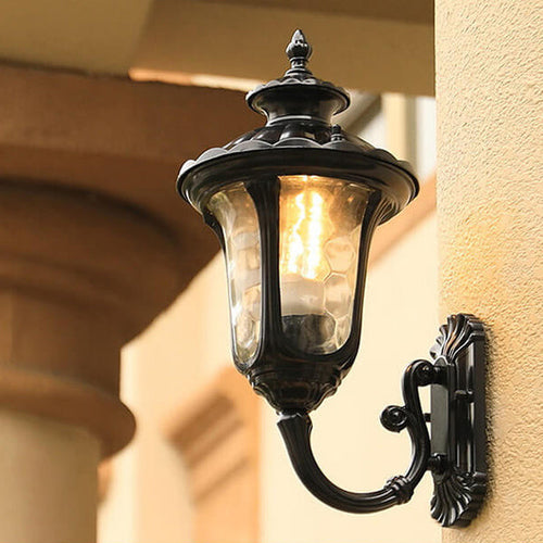 Europeisk Retro Vanntett Steinmønster Glasslampeskjerm 1-Lys Utendørs Vegglampe | Luvikno