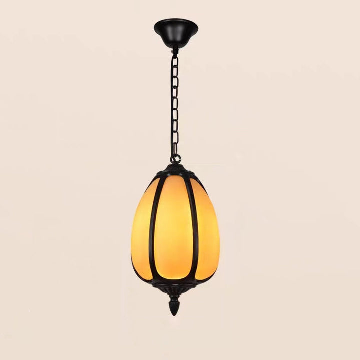Tradisjonell kinesisk vanntett aluminium PC dolomitt elliptisk gresskar 1-lampe pendellampe for utendørs terrasse | Luvikno