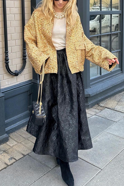 Luvik | Pystykauluksen vetoketjulla varustettu taskujakku, jossa on paljetteja