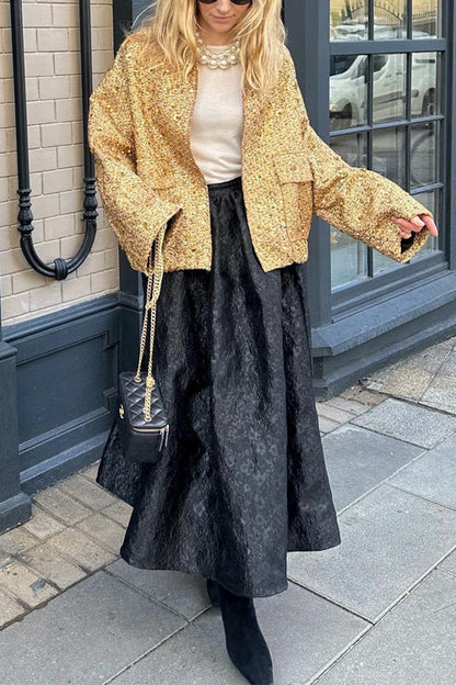 Luvik | Pystykauluksen vetoketjulla varustettu taskujakku, jossa on paljetteja