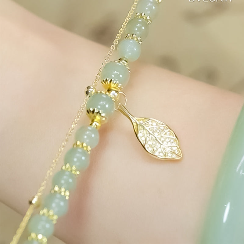 Luvikno | Hetian Jade Leaf Gold Bracelet