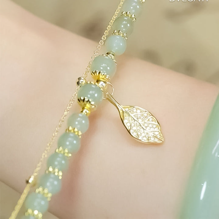 Luvikno | Hetian Jade Leaf Gold Bracelet