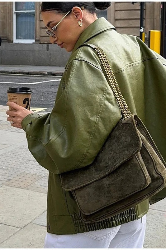 Luvik | Vihreä keinonahkajakki